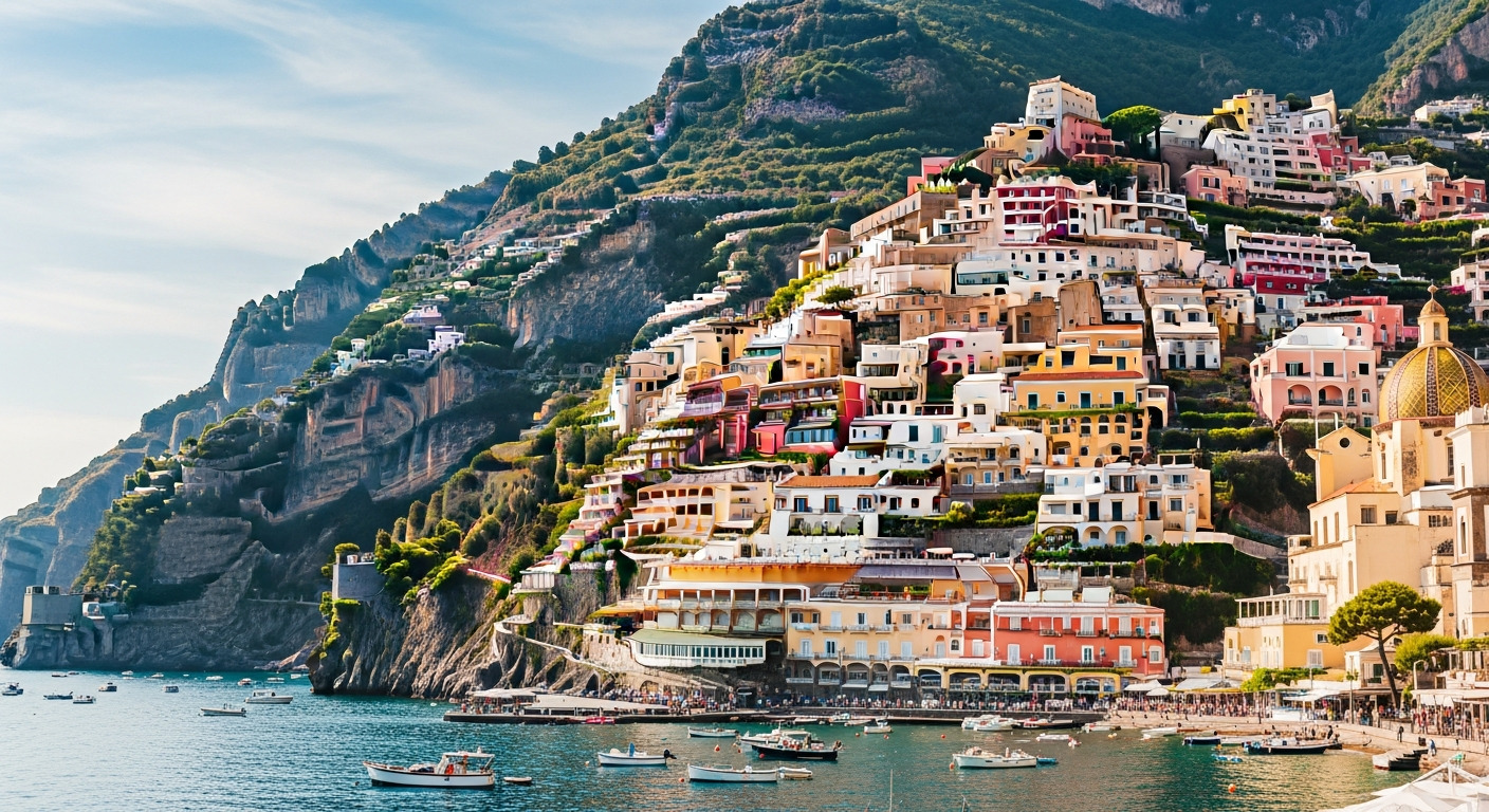 Positano casas coloridas na falésia