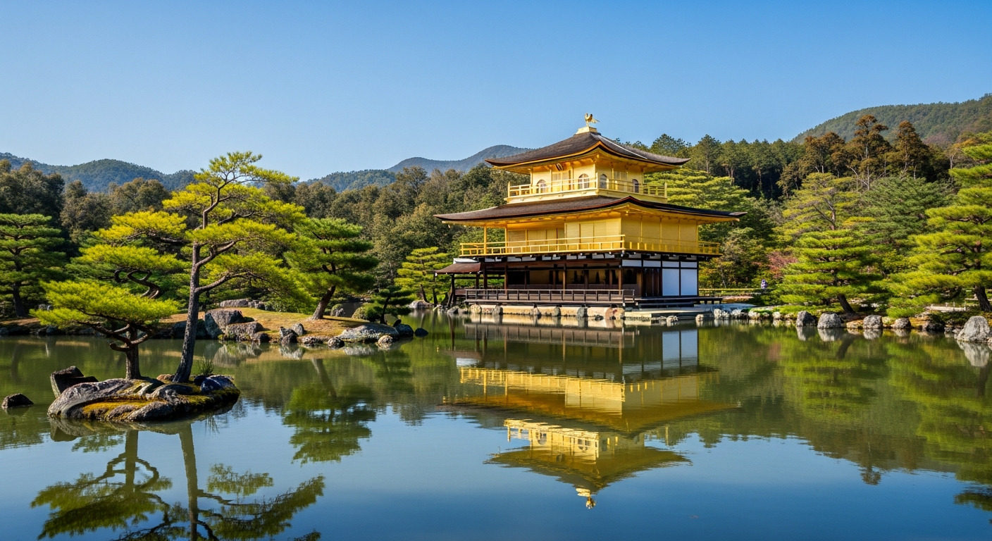 Kyoto templo Kinkaku-ji ouro agua