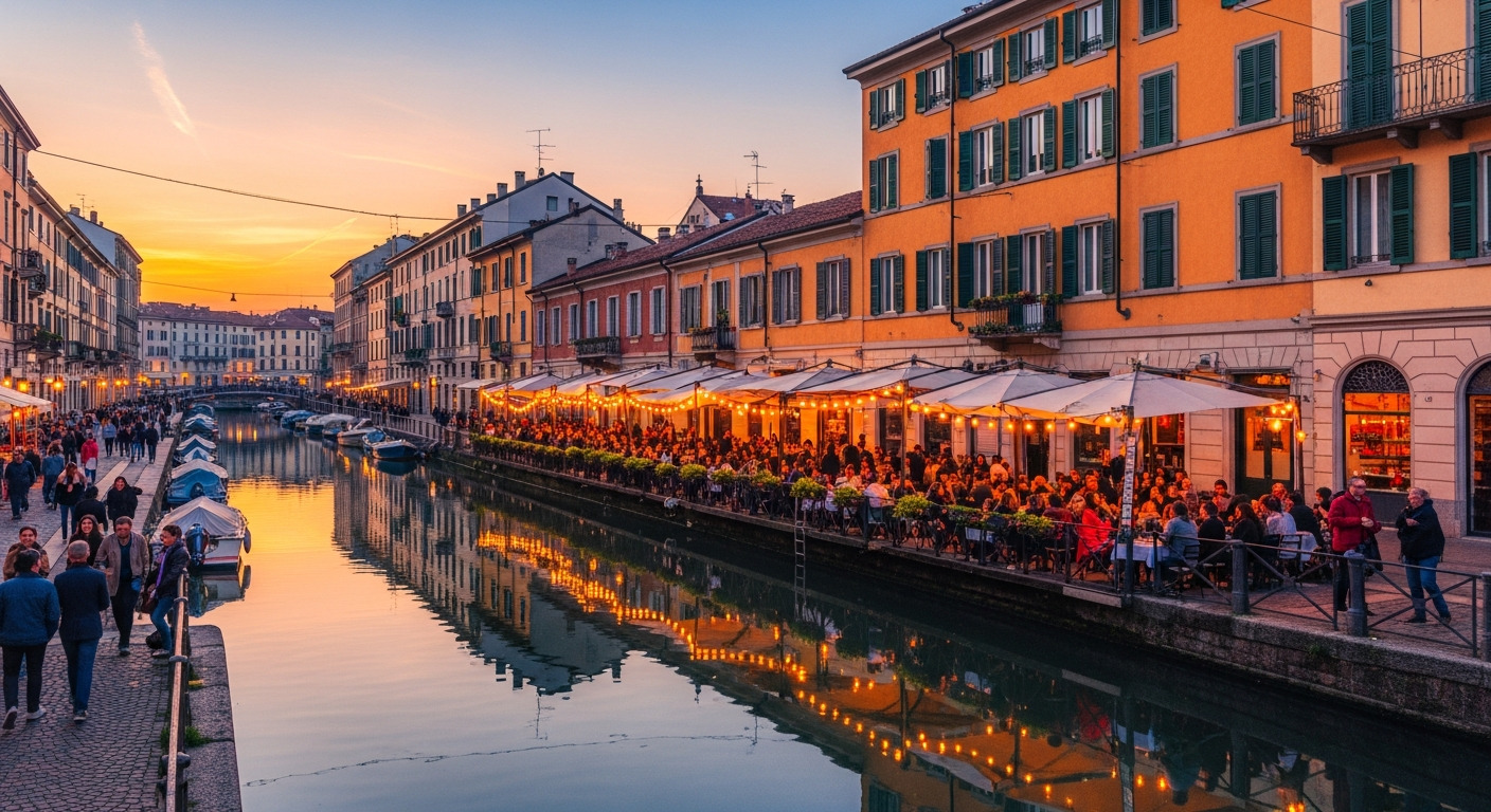 Milan Navigli canais com bares e atmosfera