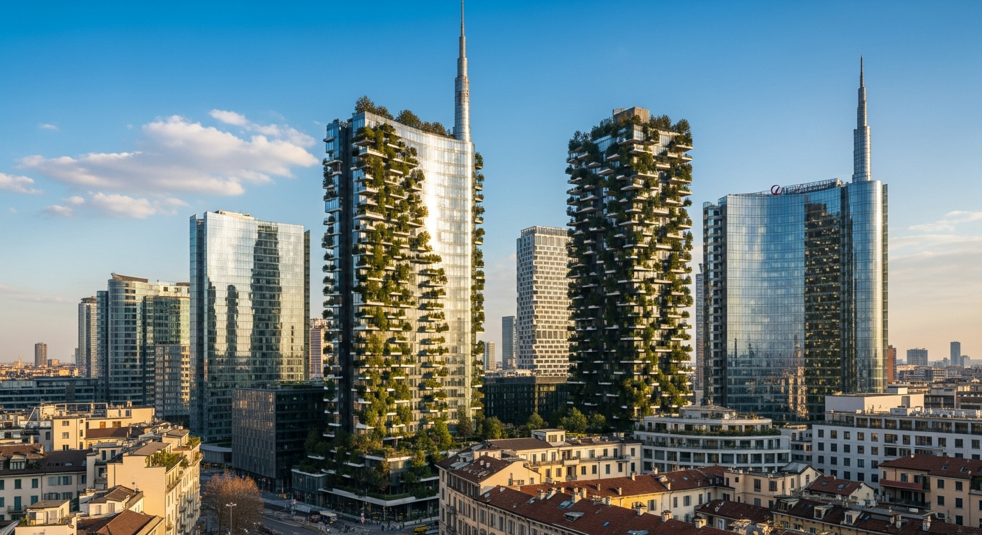 Milão: Skyline moderno com o Duomo ao fundo