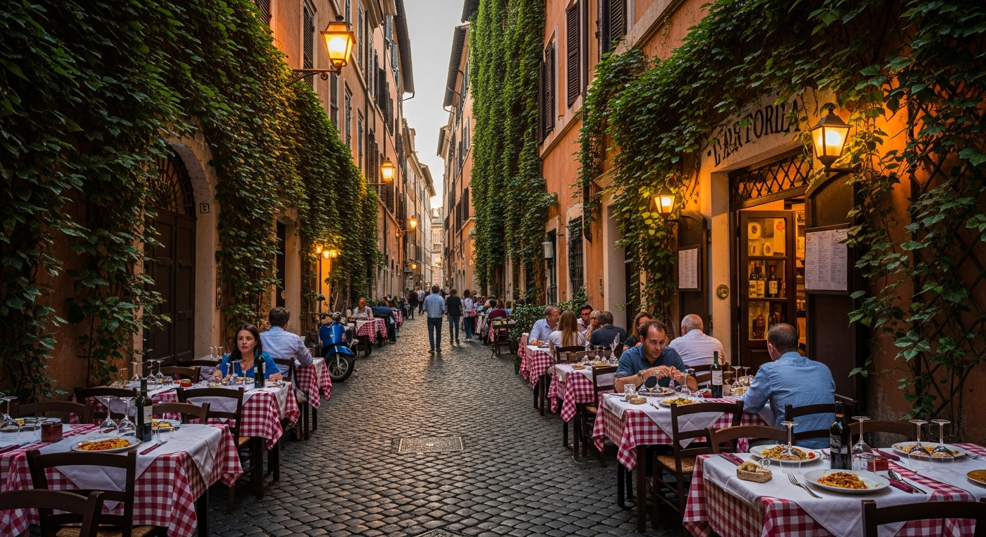 Roma: Rua medieval em Trastevere com plantas