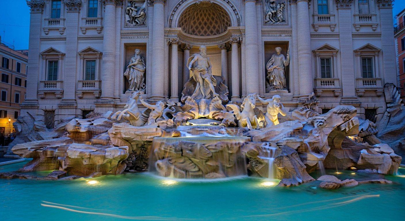 Roma: Fontana di Trevi iluminada com multidao