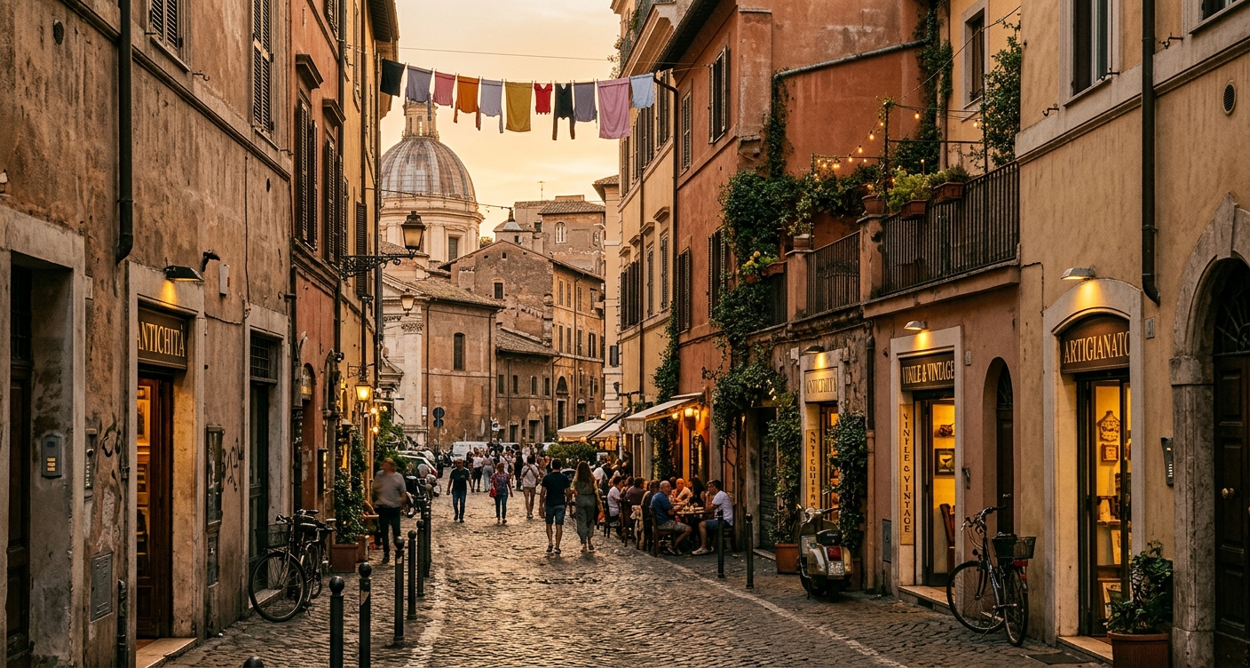 Rua vintage no bairro Monti Roma