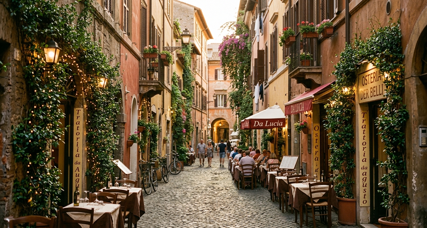 Ruas de Trastevere Roma com hera