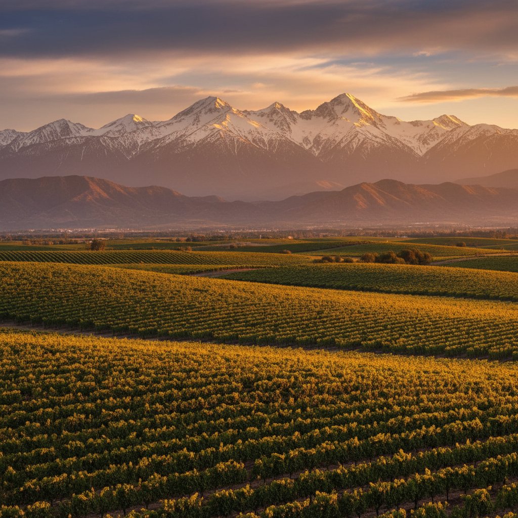 Vinhedos de Mendoza no outono com a cordilheira ao fundo